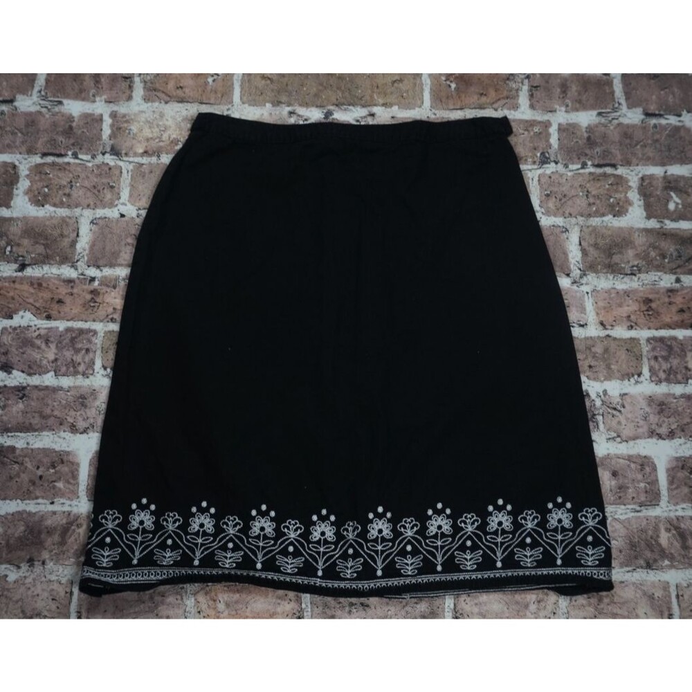 Field Gear Black Embroidered Skirt Women M A-Line Floral Cotton Boho Cottagecore